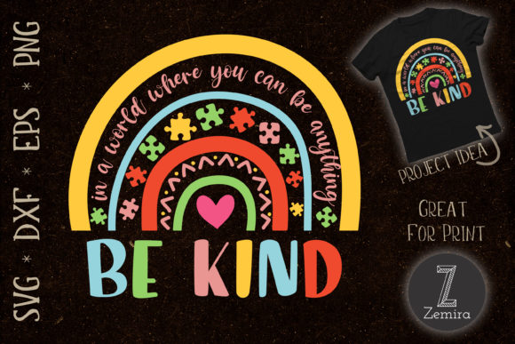Be Kind Rainbow Autism Awareness Graphics for T-Shirt Designs