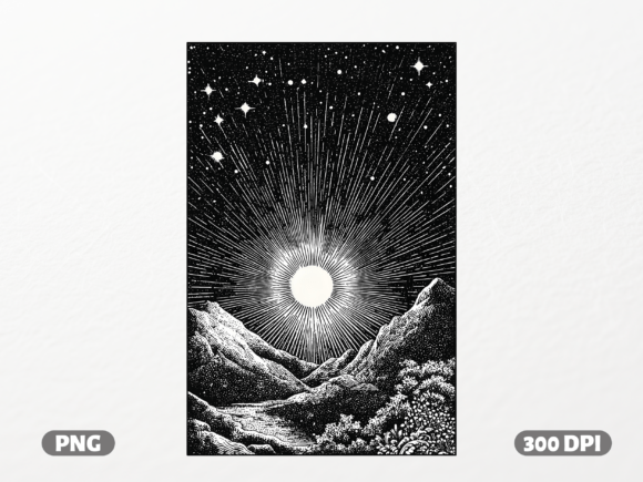 Cosmic Mountain Vista: A Stellar Graphic for T-Shirt Designs
