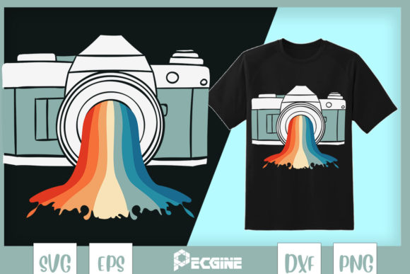 Evaluating Photography Art Camera with Rainbow Lens Graphics for T-Shirt Designs